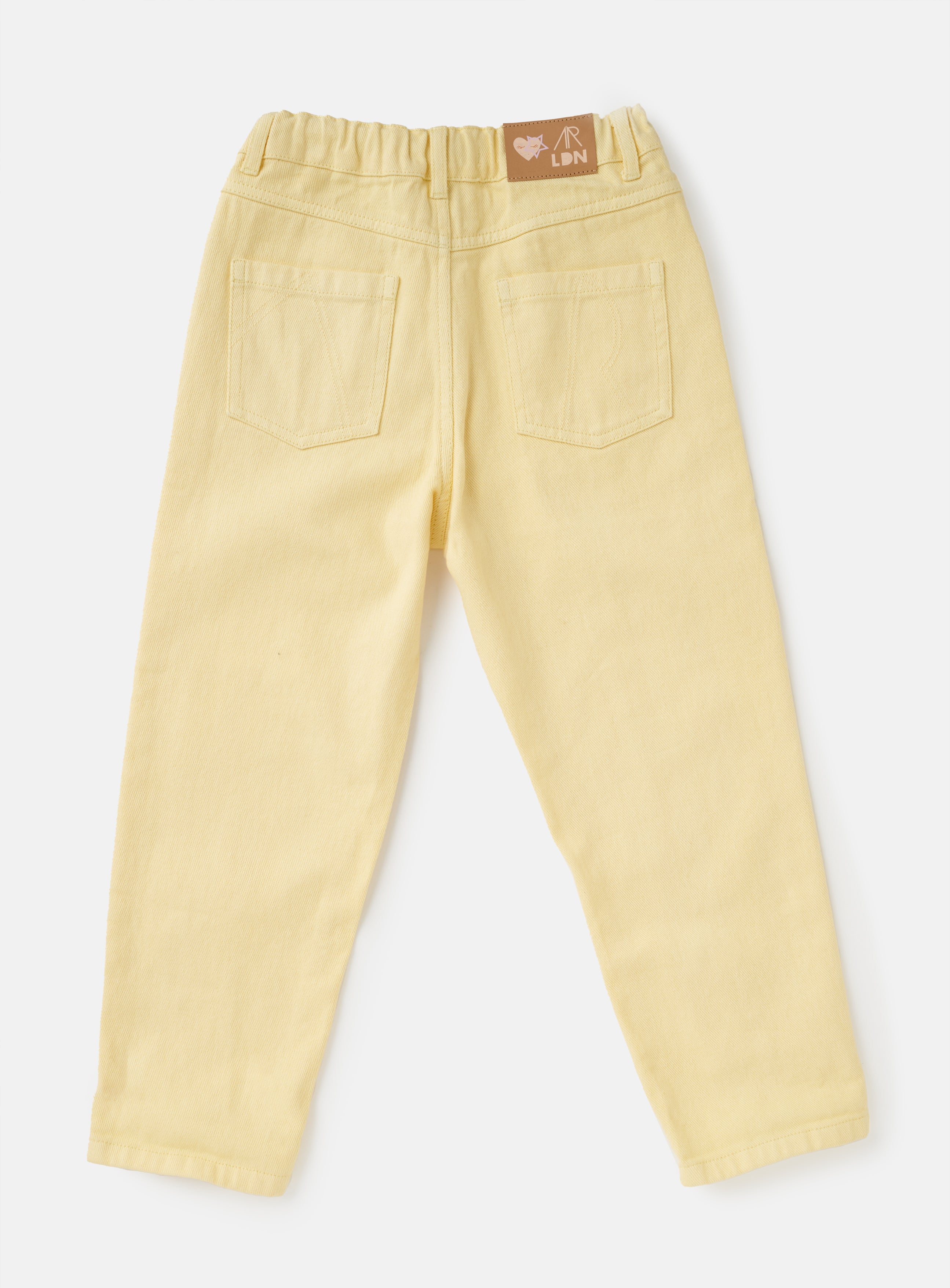 Girls Solid Yellow Smart Denim Pants