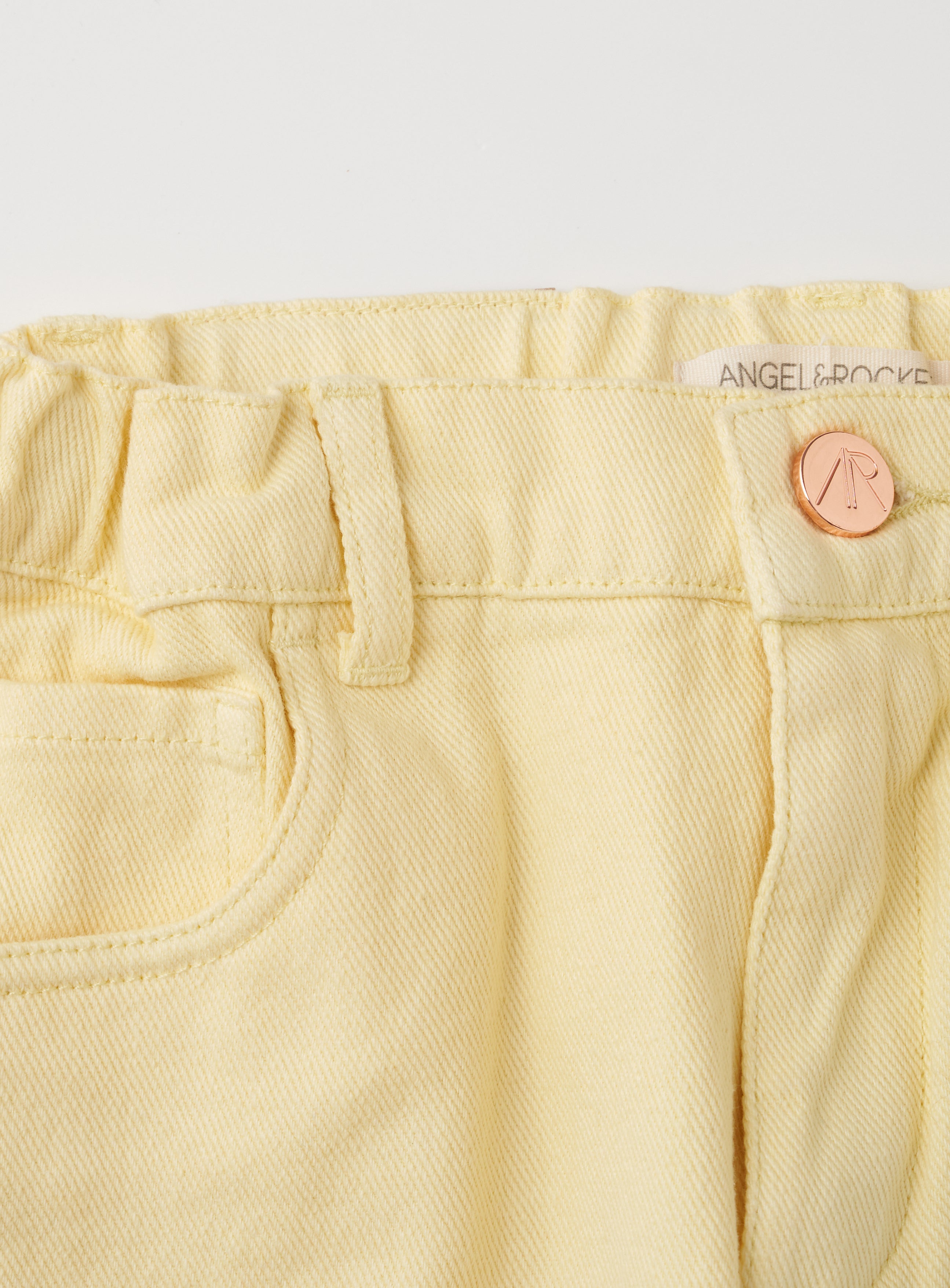 Girls Solid Yellow Smart Denim Pants