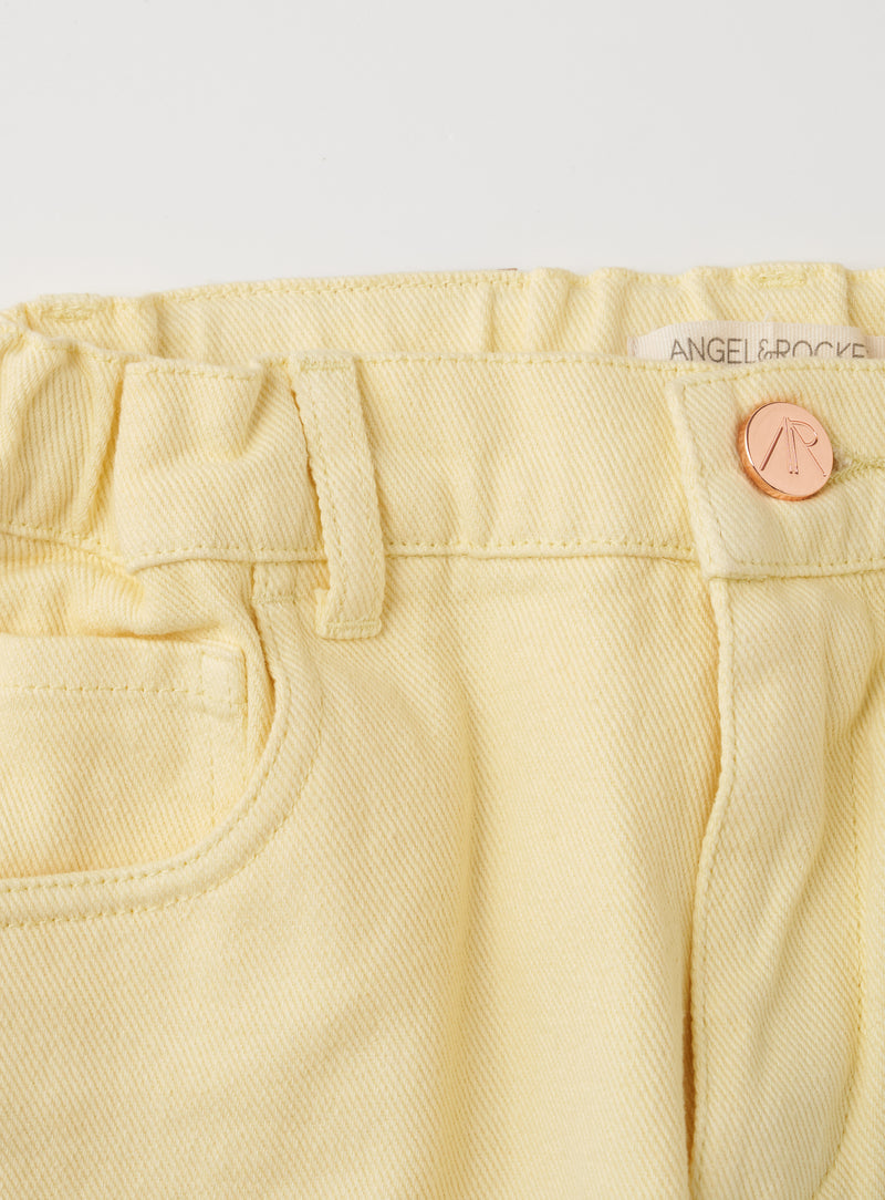 Girls Solid Yellow Smart Denim Pants