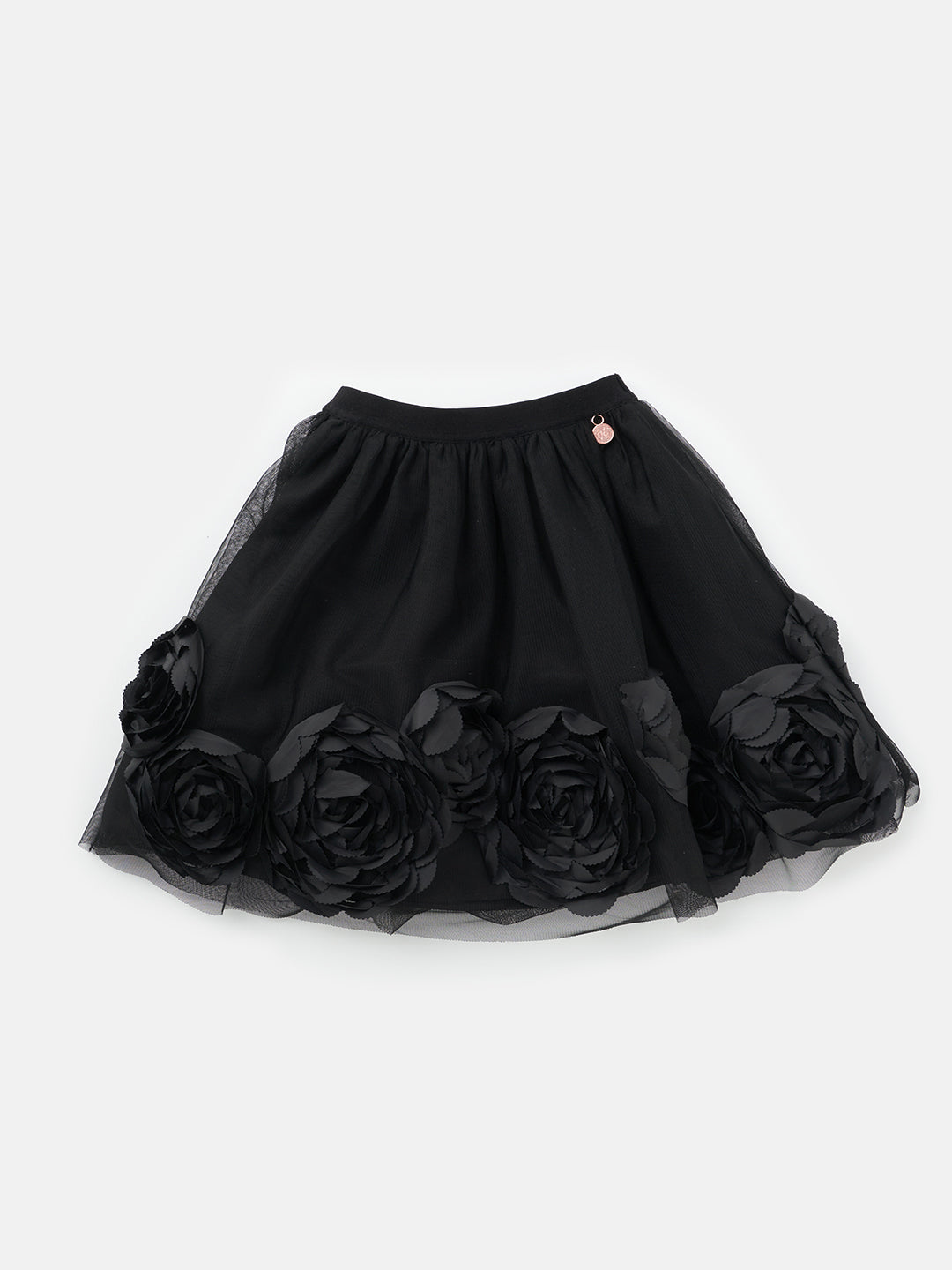 Girls Black Self Textured Rose Bud Skirt