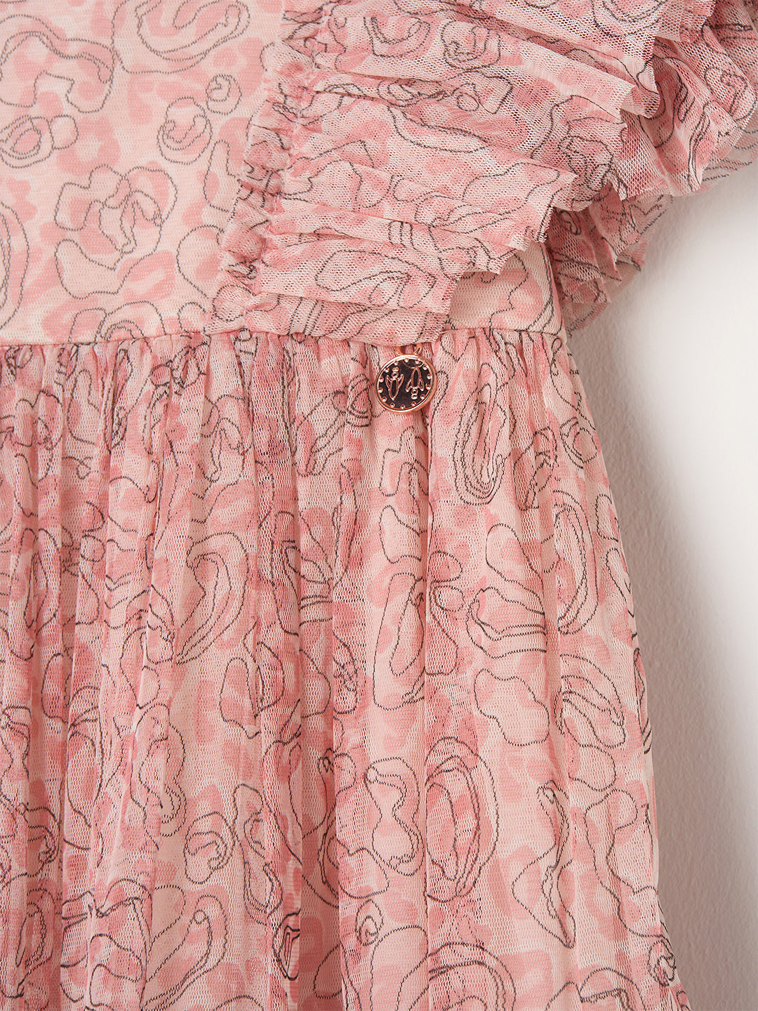 Girls Pink Leopard Printed Mesh Dress