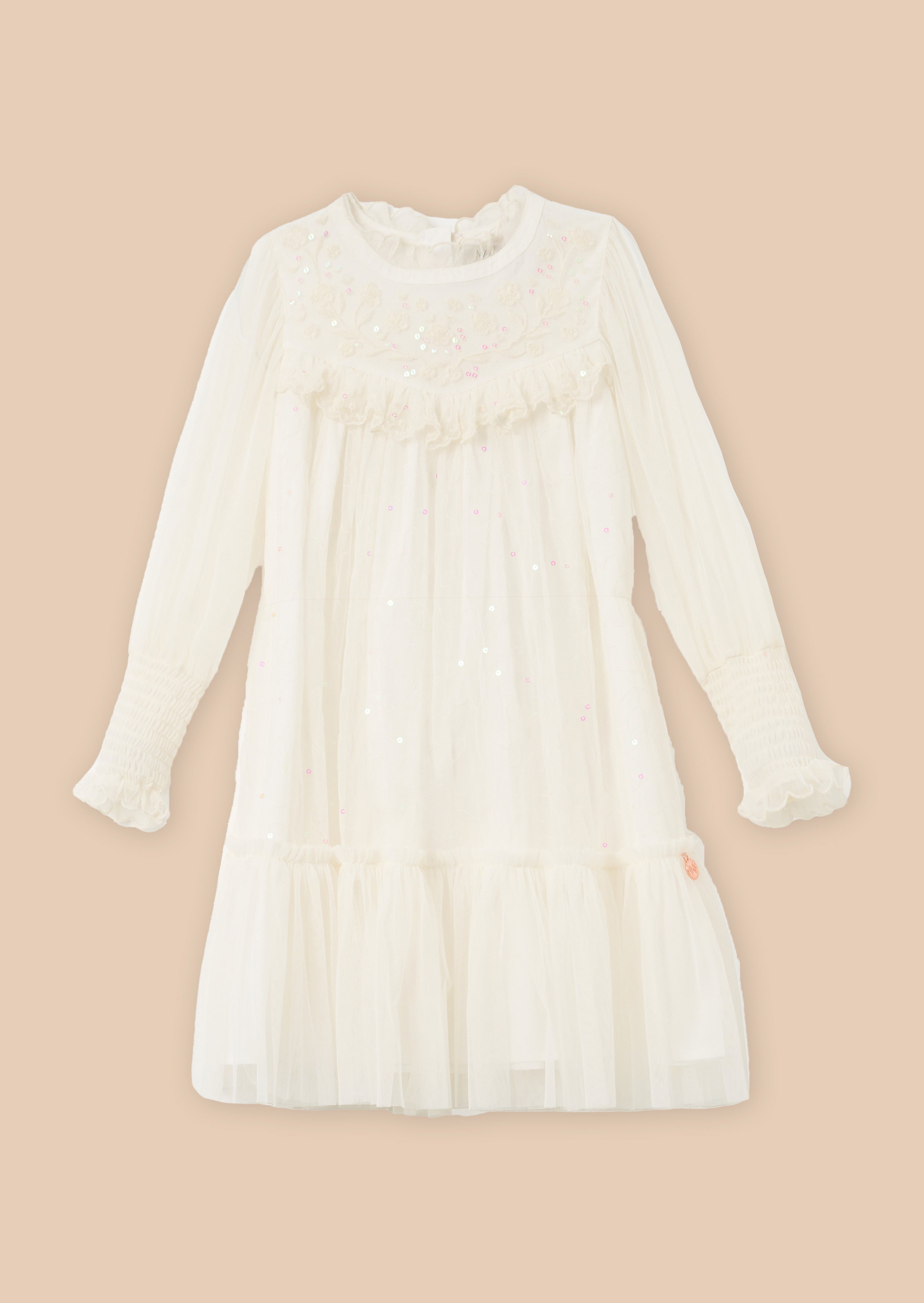 Girls Cream Floral Embroidered Boho Premium Dress