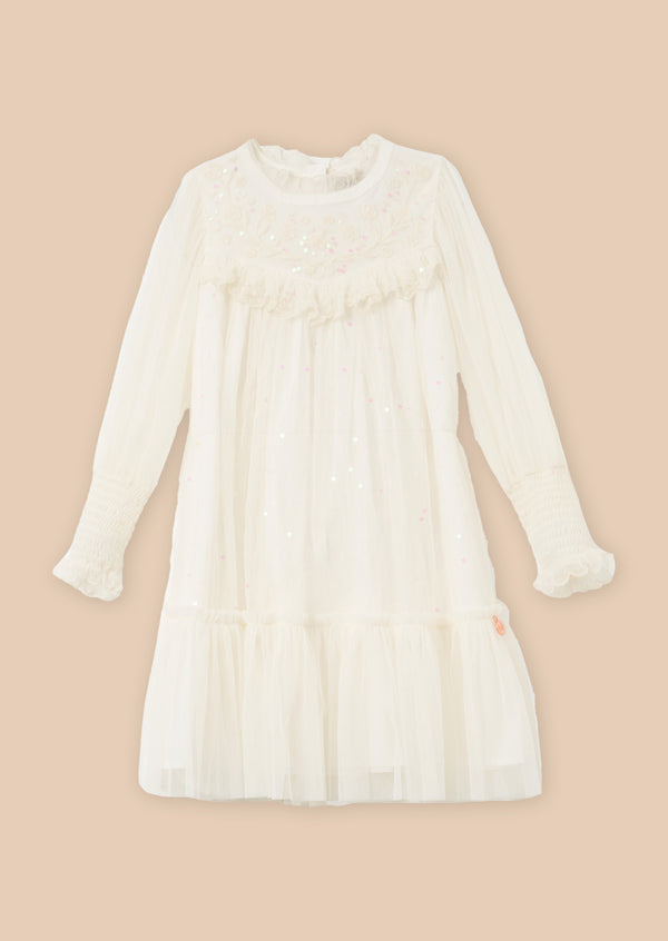 Girls Cream Floral Embroidered Boho Premium Dress
