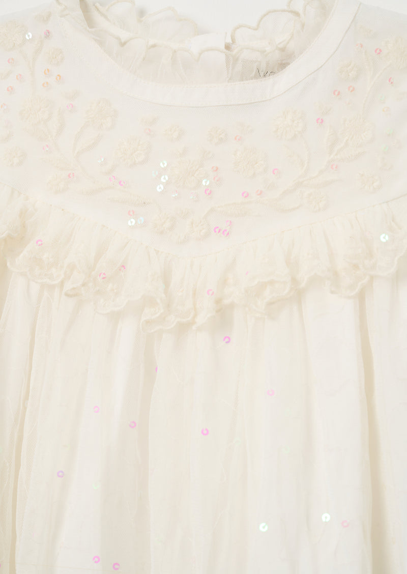 Girls Cream Floral Embroidered Boho Premium Dress