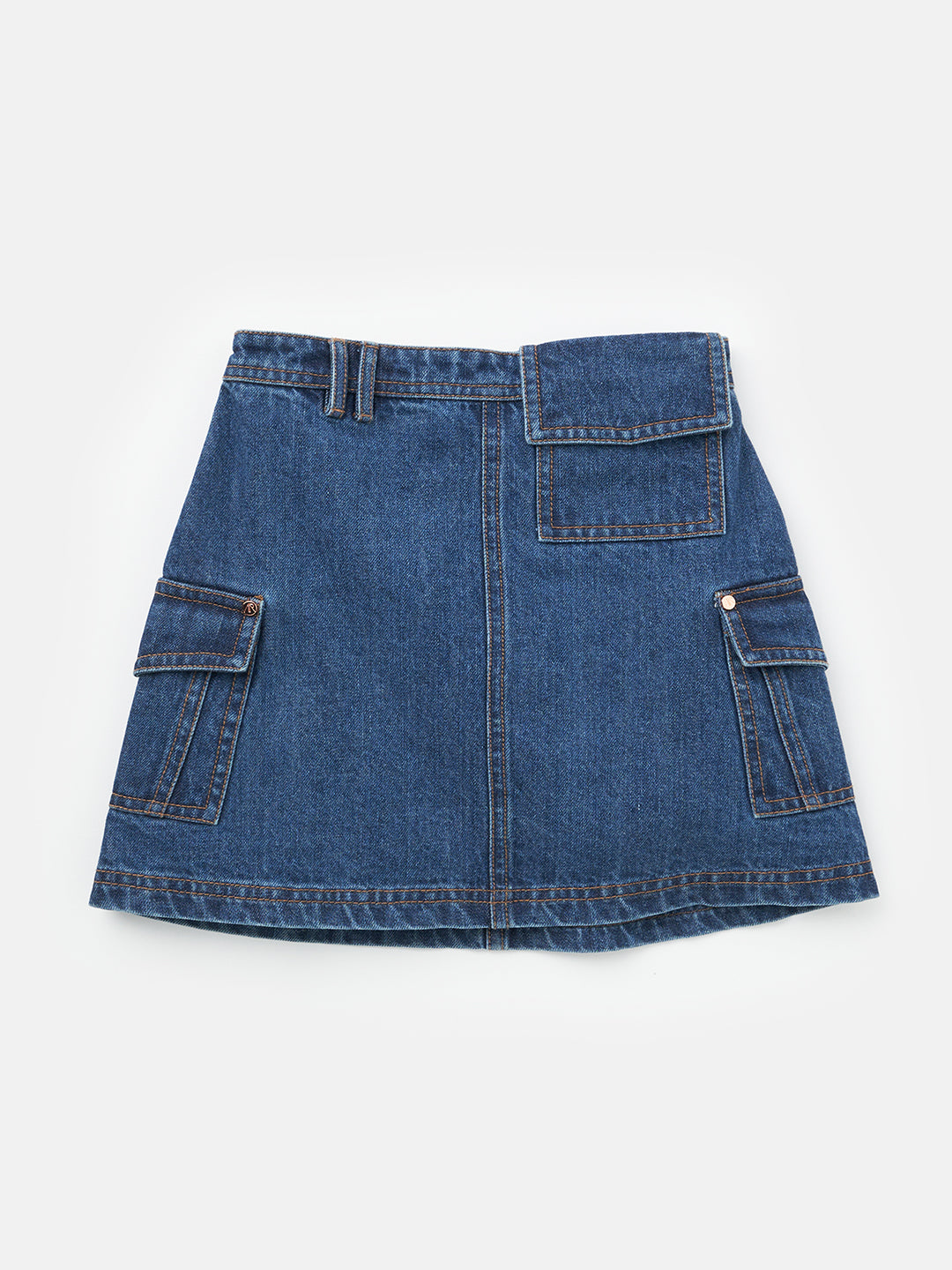 Girls Cotton Blue Denim Cargo Skirt