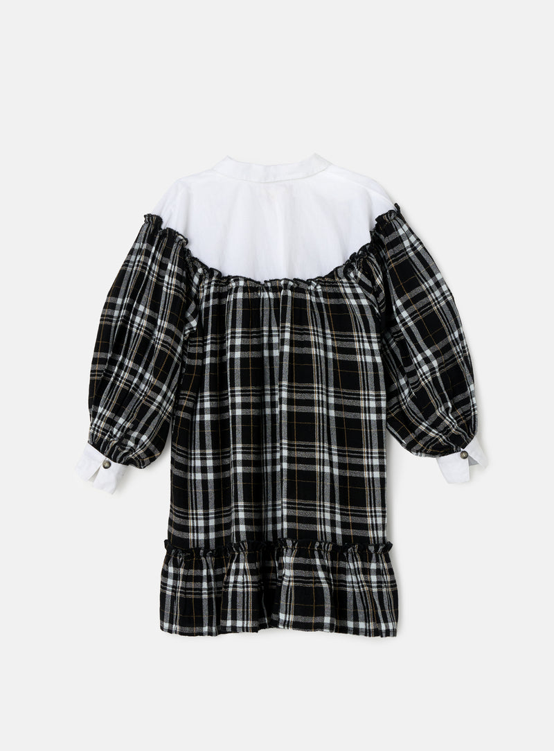 Girls Black and White Checked Casual Shirt Dress