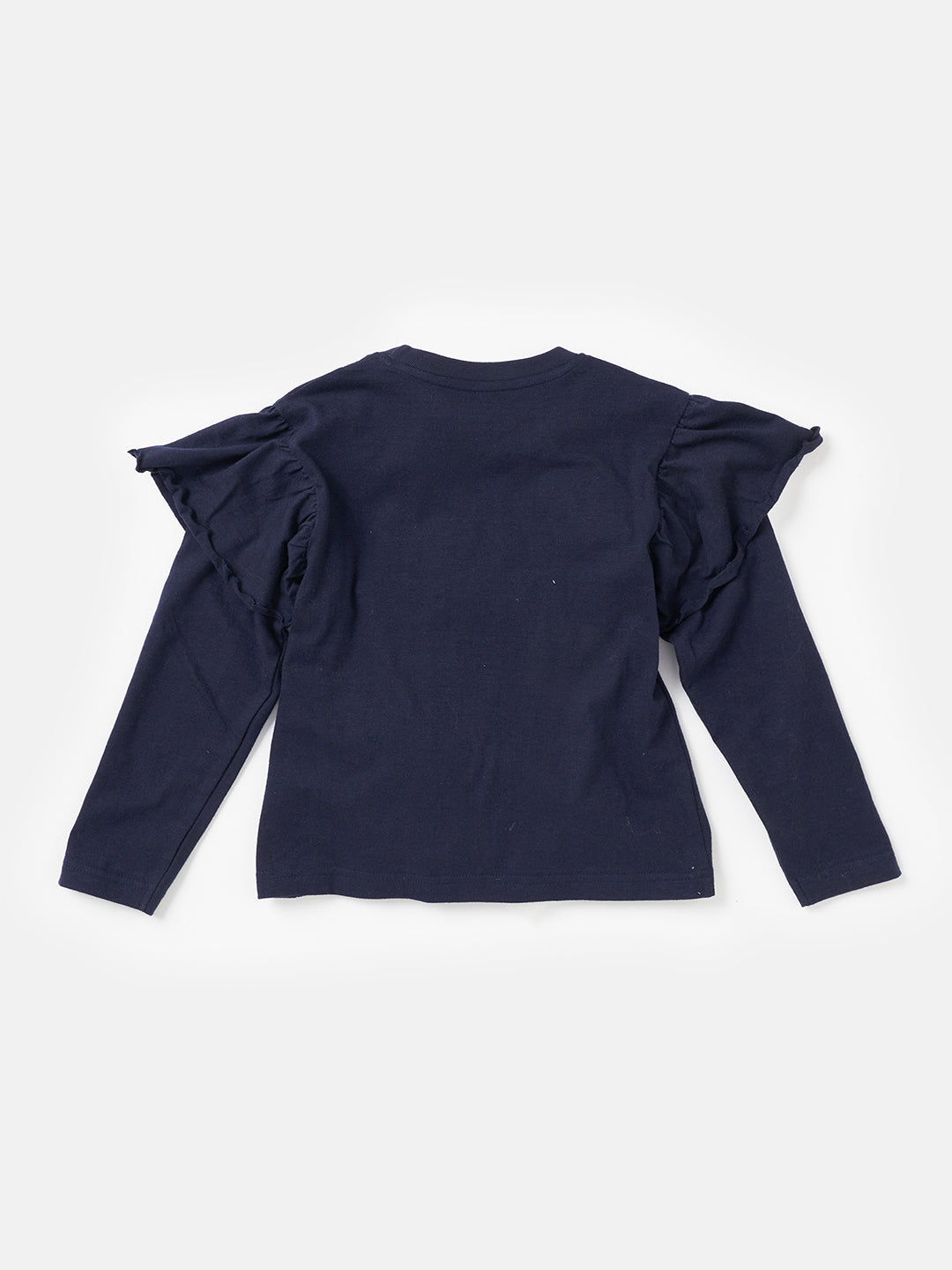 Girls Floral Embroidered Full Sleeves Cotton Navy Top