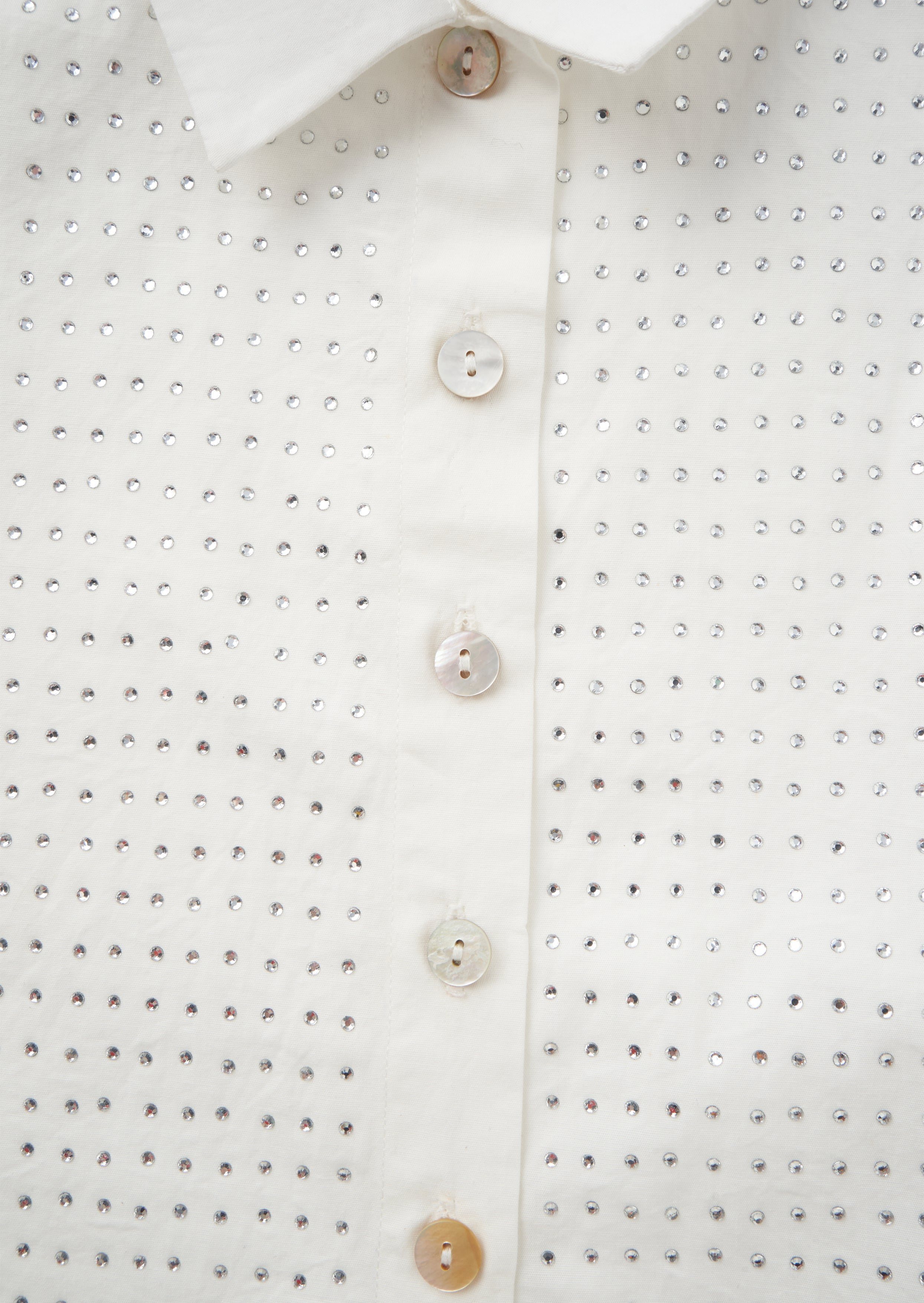 Girls White Diamonte Printed Full Sleeves Shirt