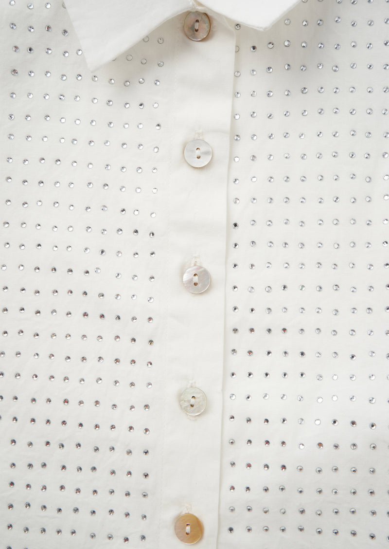 Girls White Diamonte Printed Full Sleeve Shirt