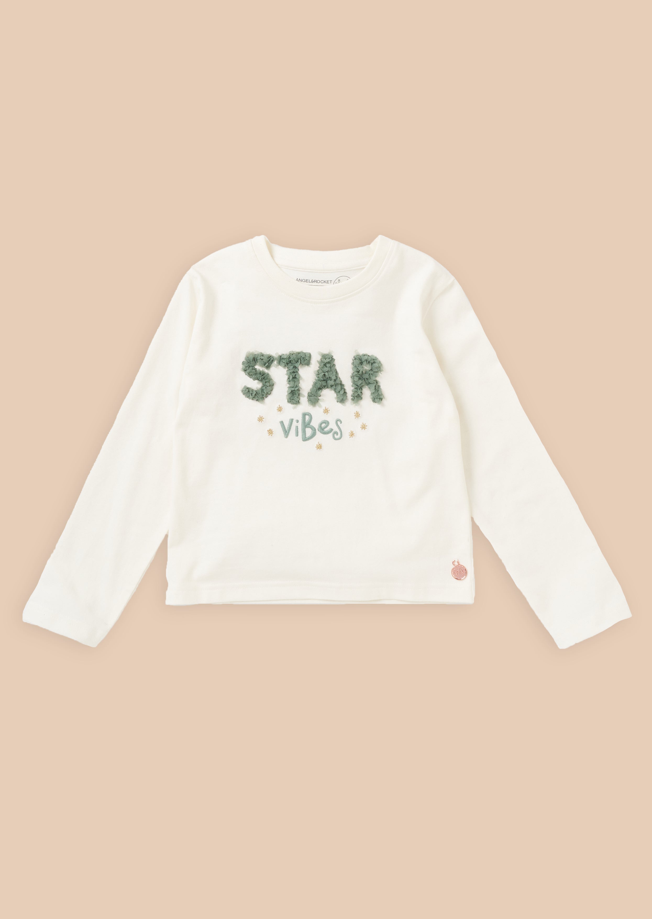 Girls Star Vibes Embellished Cotton Cream Top