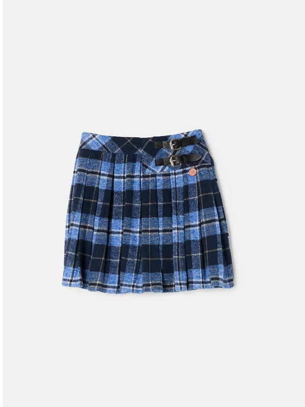 Girls Blue Checkered Cotton Skirt