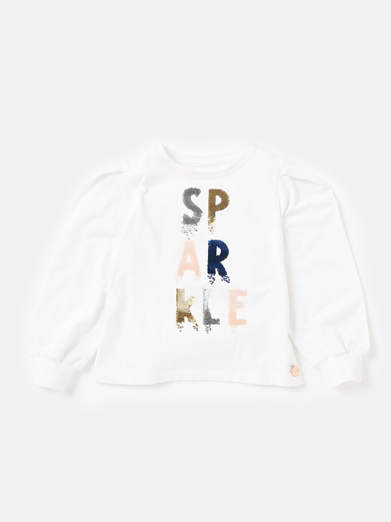 Girls Spark Sequins Embellished Cotton White Top