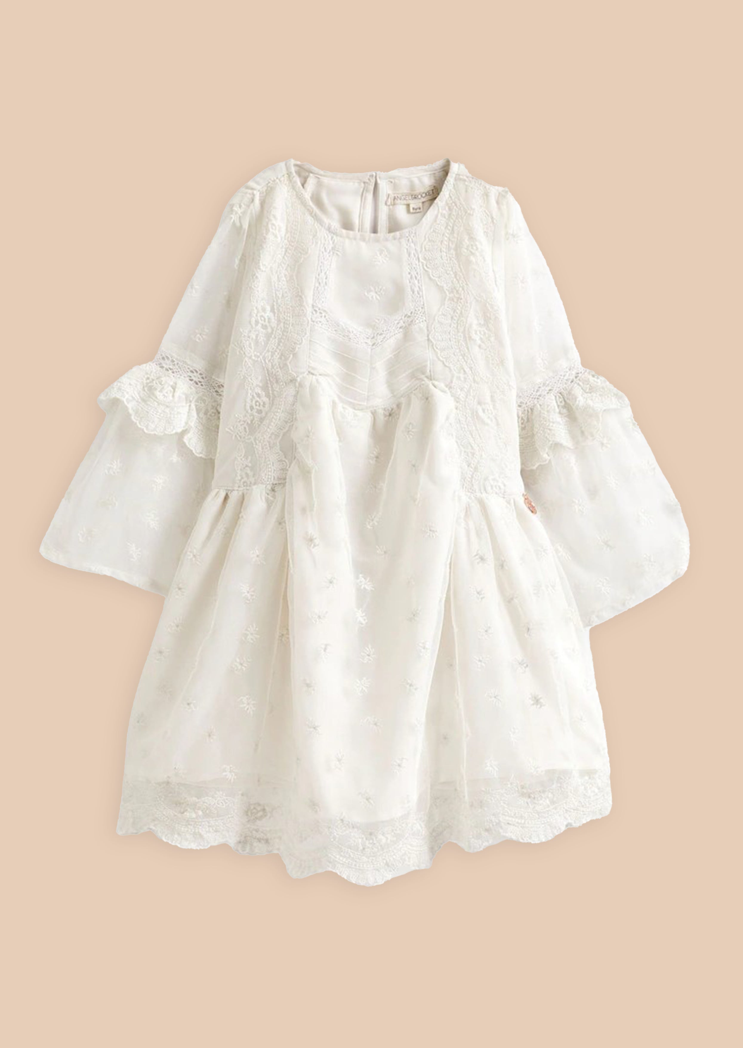 Girls White Floral Embroidered Lace Premium Dress