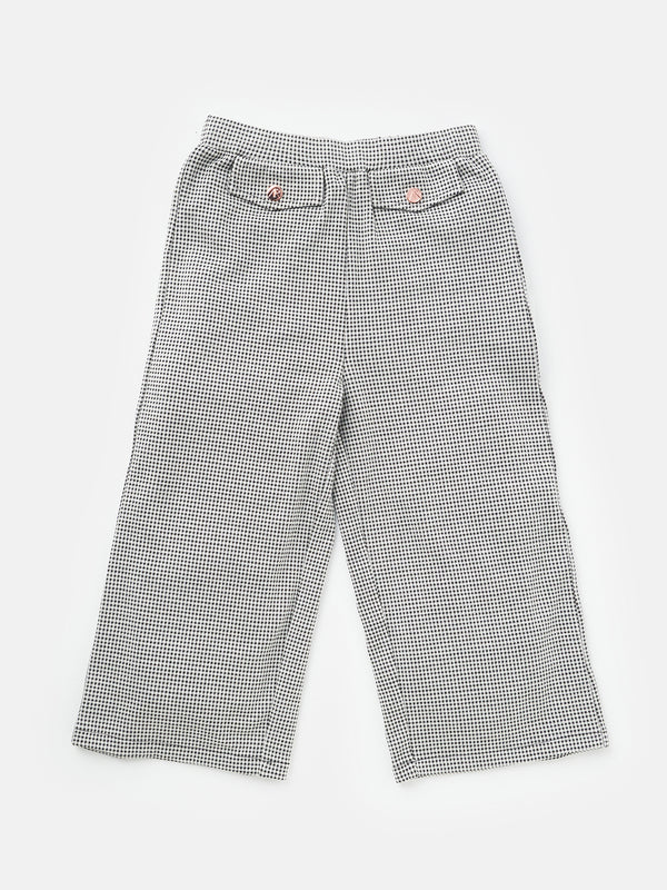 Girls Black Checkered Wide Leg Trousers