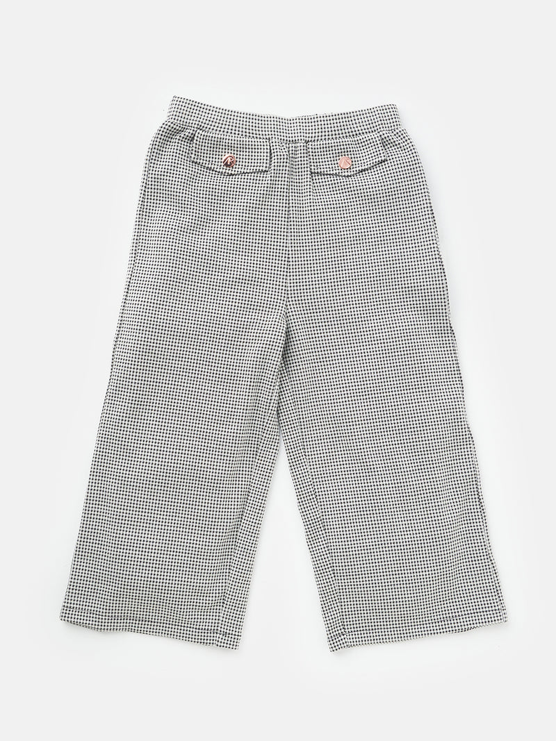 Girls Black Checkered Wide Leg Trousers