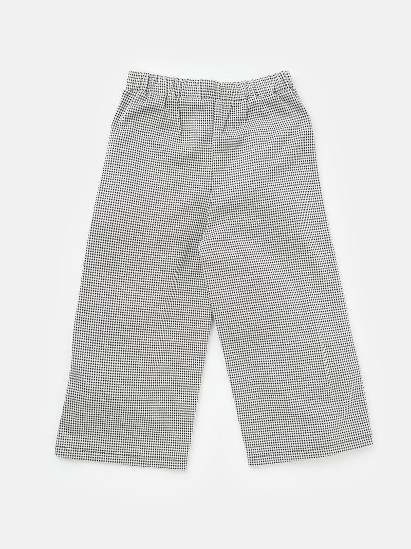 Girls Black Checkered Wide Leg Trousers