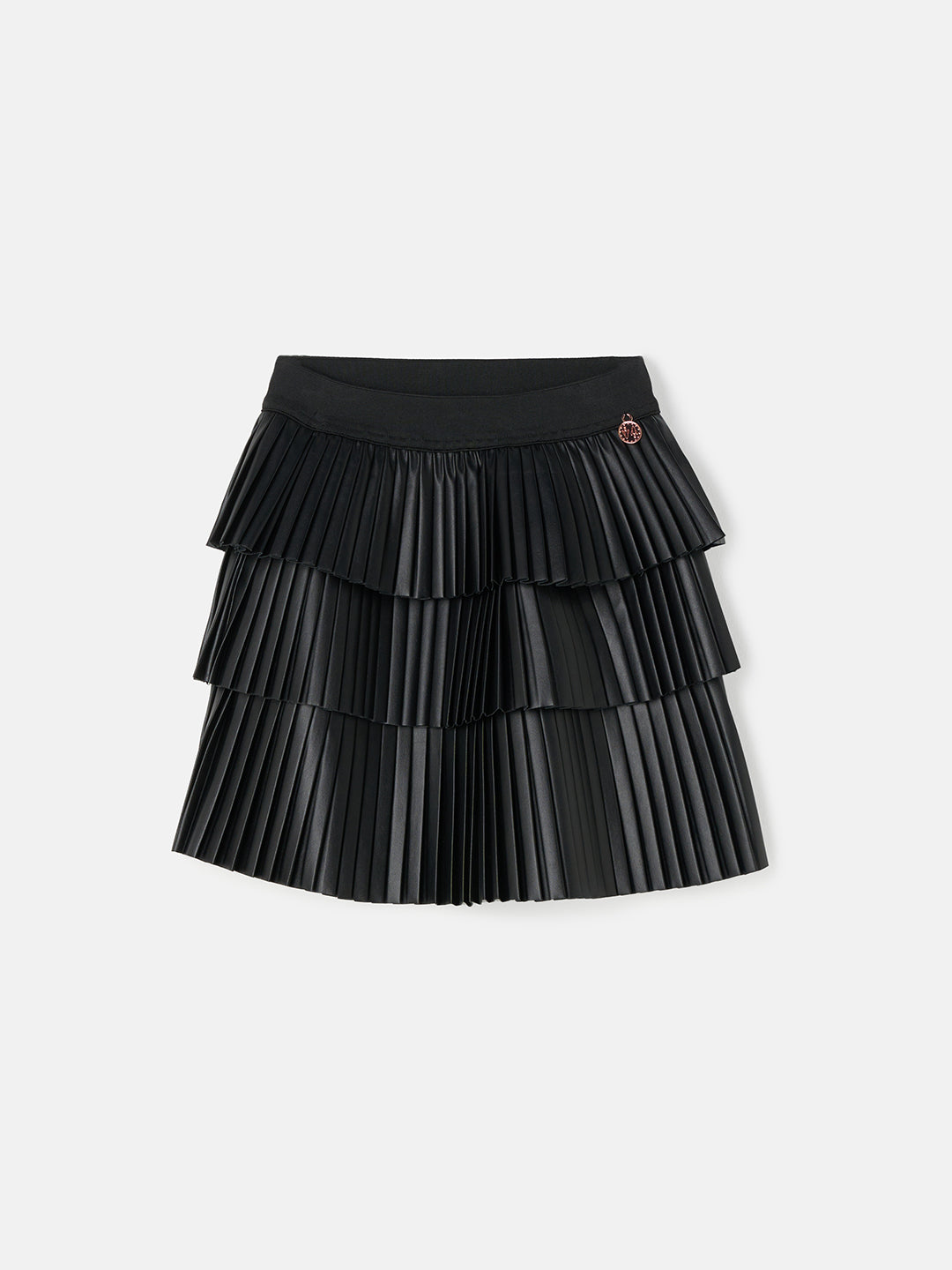 Girls Black Self Textured Plisse Tiered Skirt