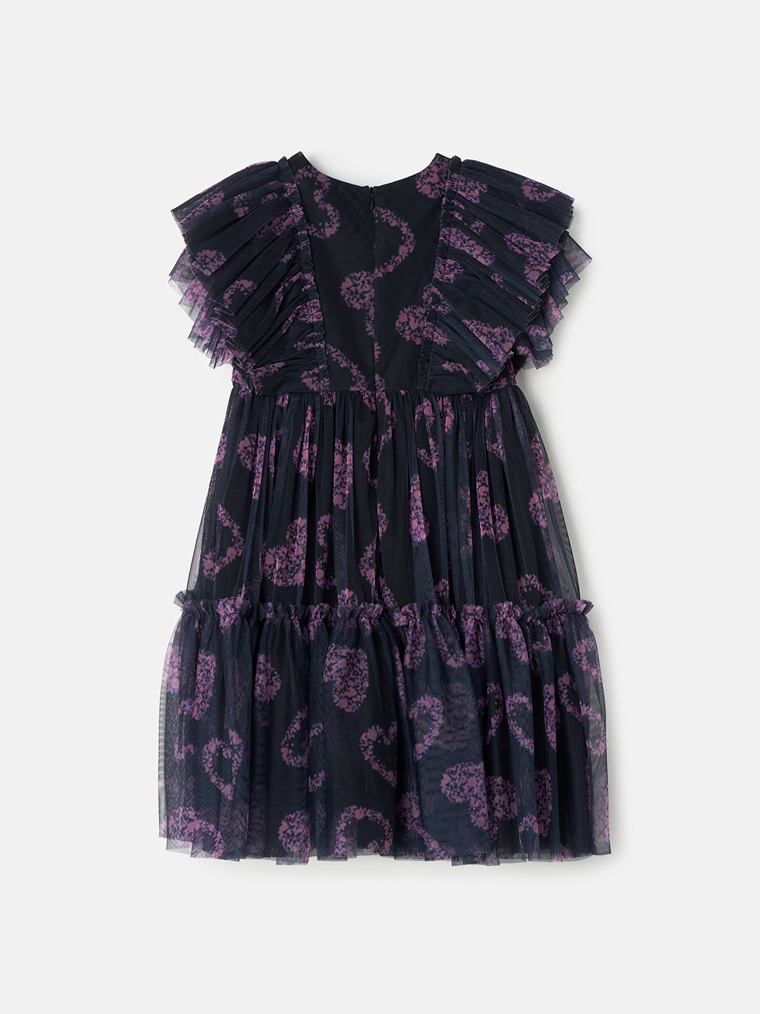 Girls Heart Printed Black Mesh Dress