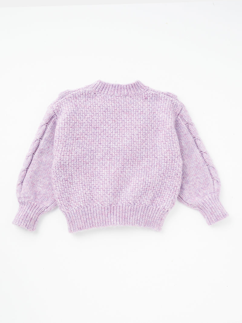 Girls Purple Scalloped Frill Cuff Sleeves Sweater