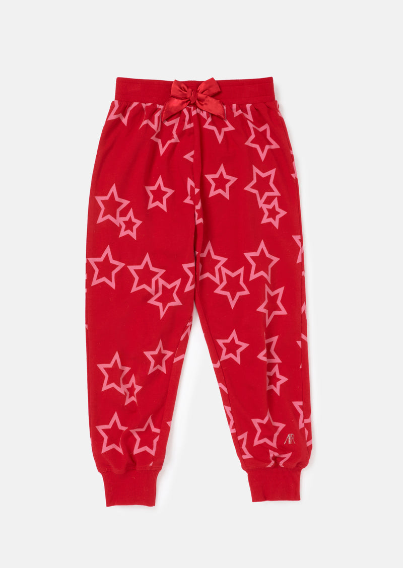 Girls Pink Star Printed Red Co-ordinated Set