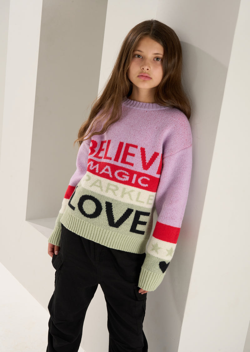 Girls Believe Slogan Printed Pink Sweater