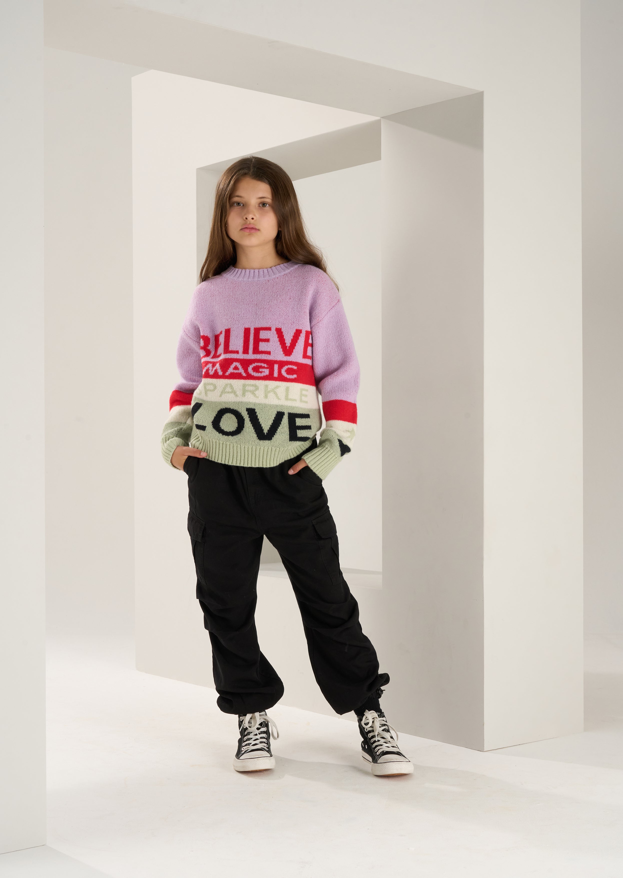 Girls Believe Slogan Printed Sweater