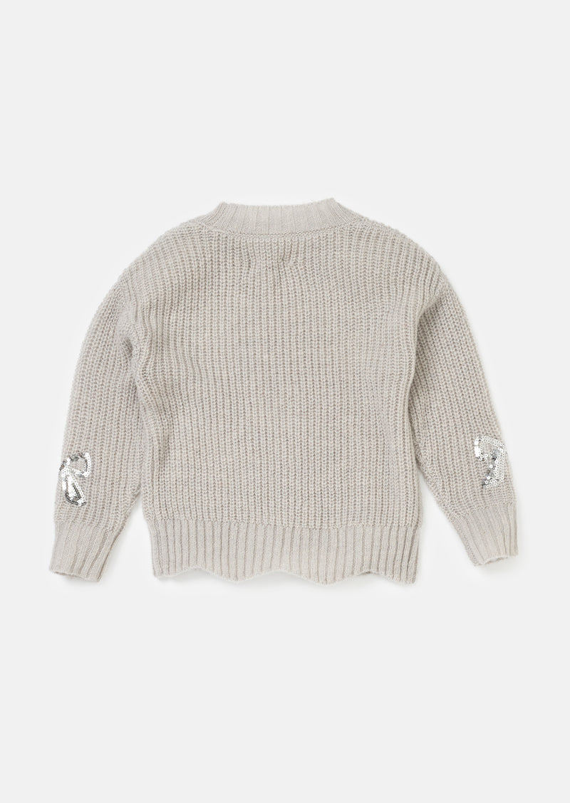 Girls Sequins Bow Embellished Grey Sweaters