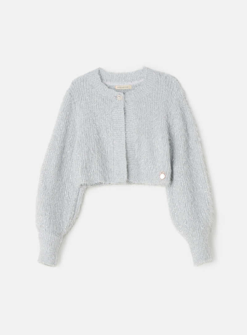 Girls Self Textured Silver Lurex Sweaters