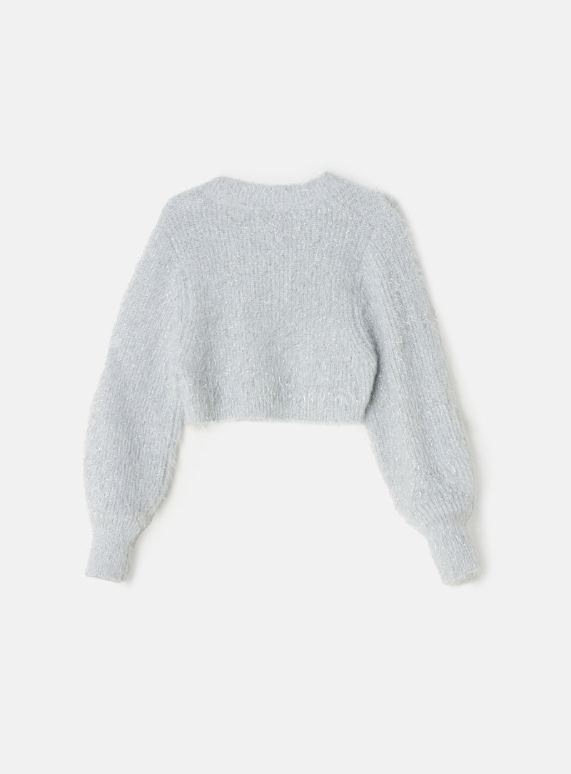 Girls Self Textured Silver Lurex Sweaters