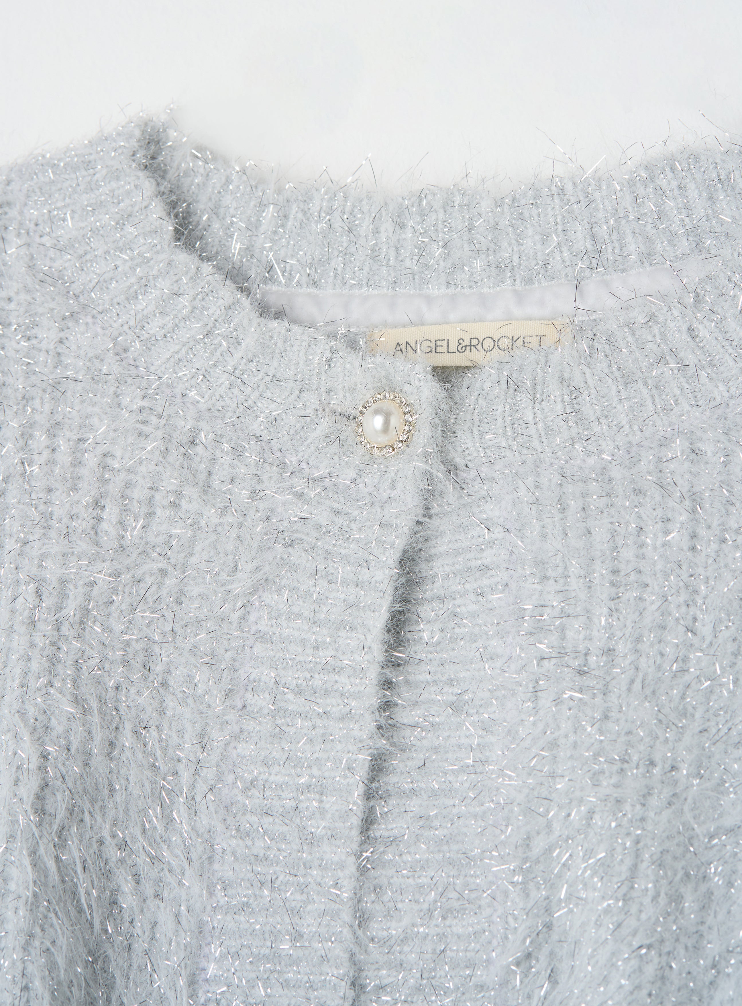 Girls Self Textured Silver Lurex Sweaters