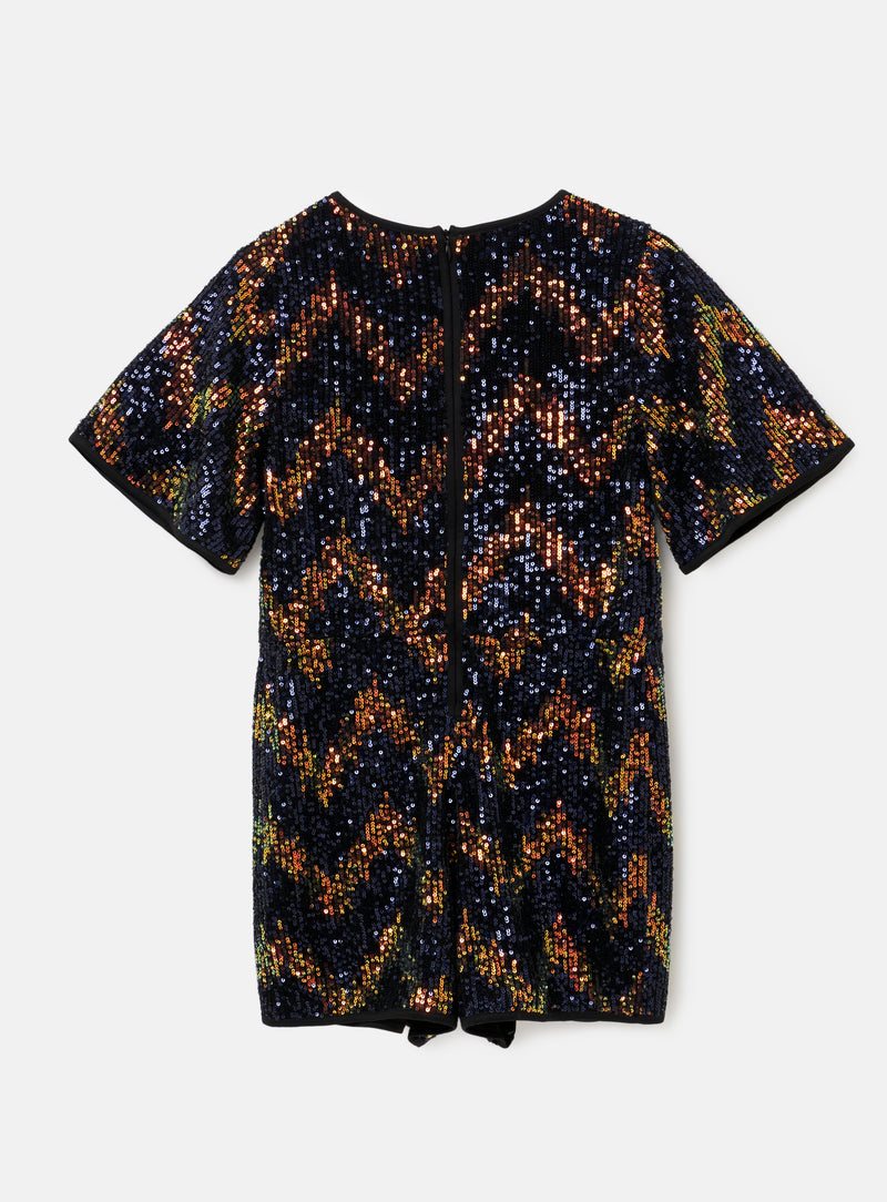 Girls Navy and Gold Sequins Embellished Playsuit