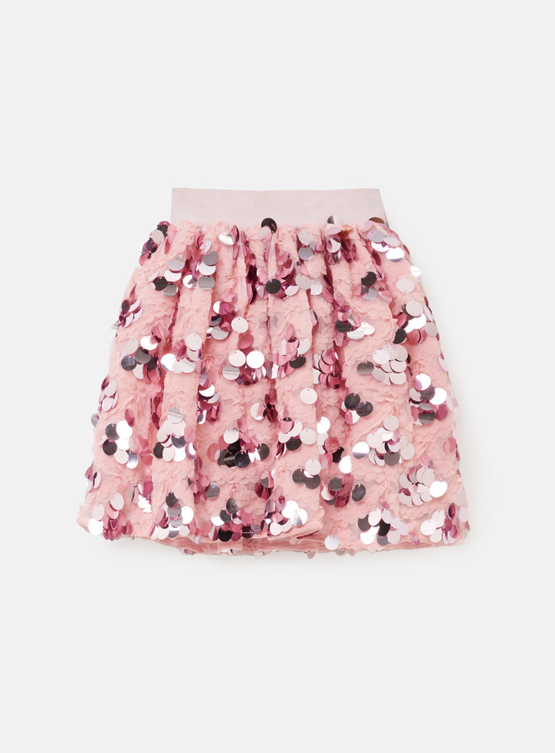 Girls Sequins Embellished Woven Pink Skirt