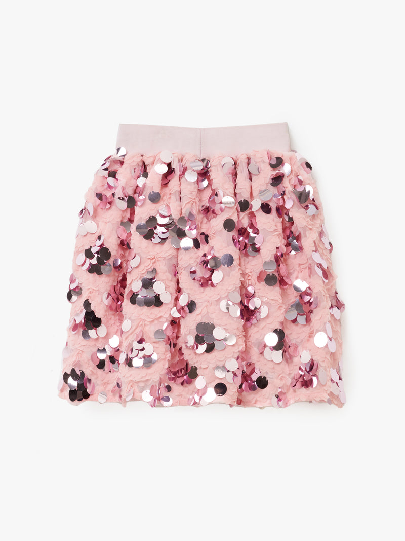 Girls Sequins Embellished Woven Pink Skirt