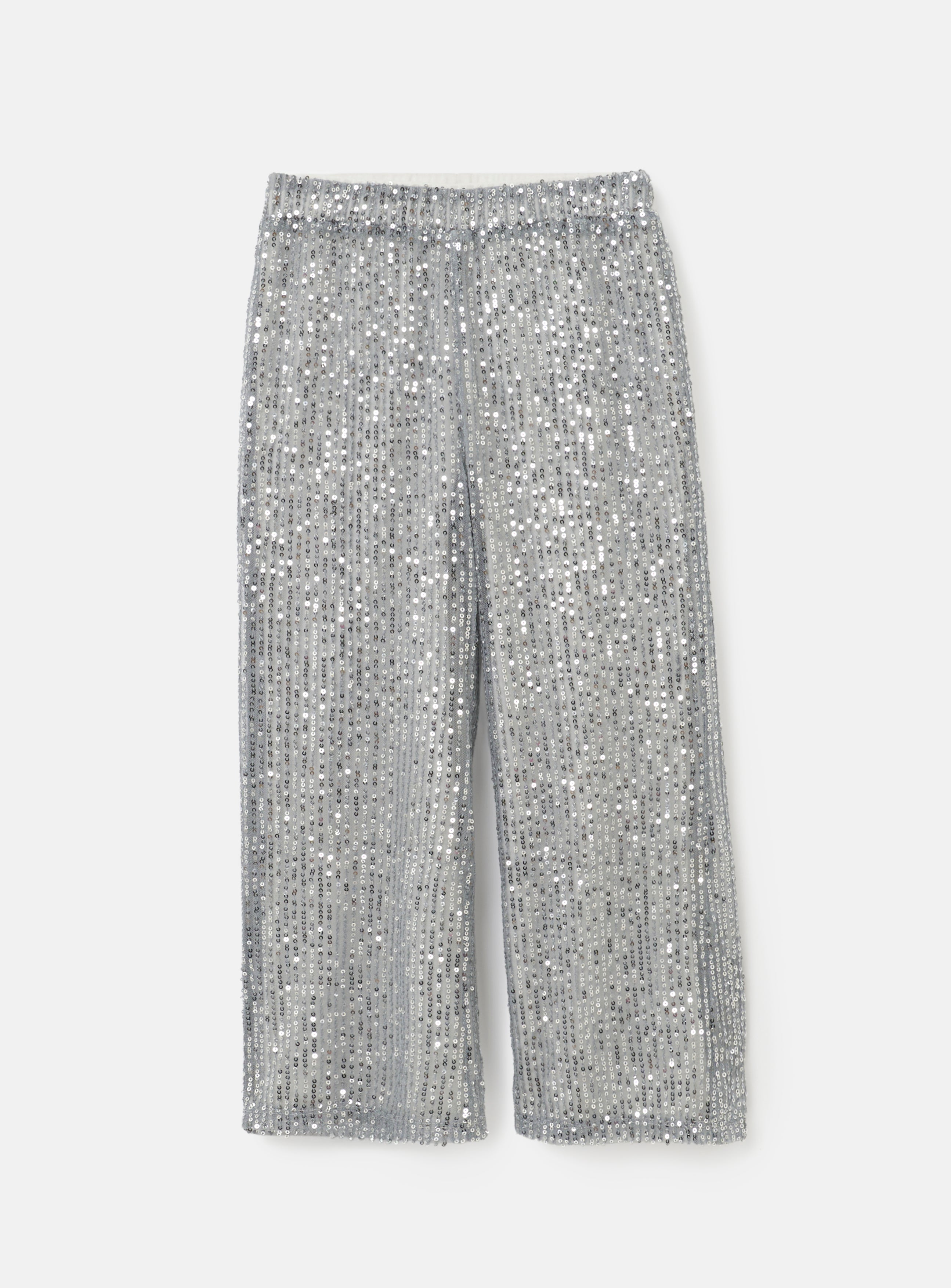 Girls Sequin Embellished Wide Leg Grey Trousers