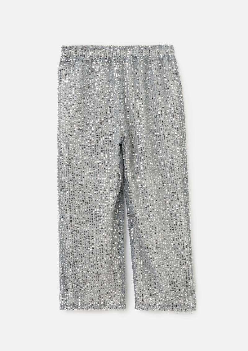Girls Sequins Embellished Wide Leg Grey Trousers
