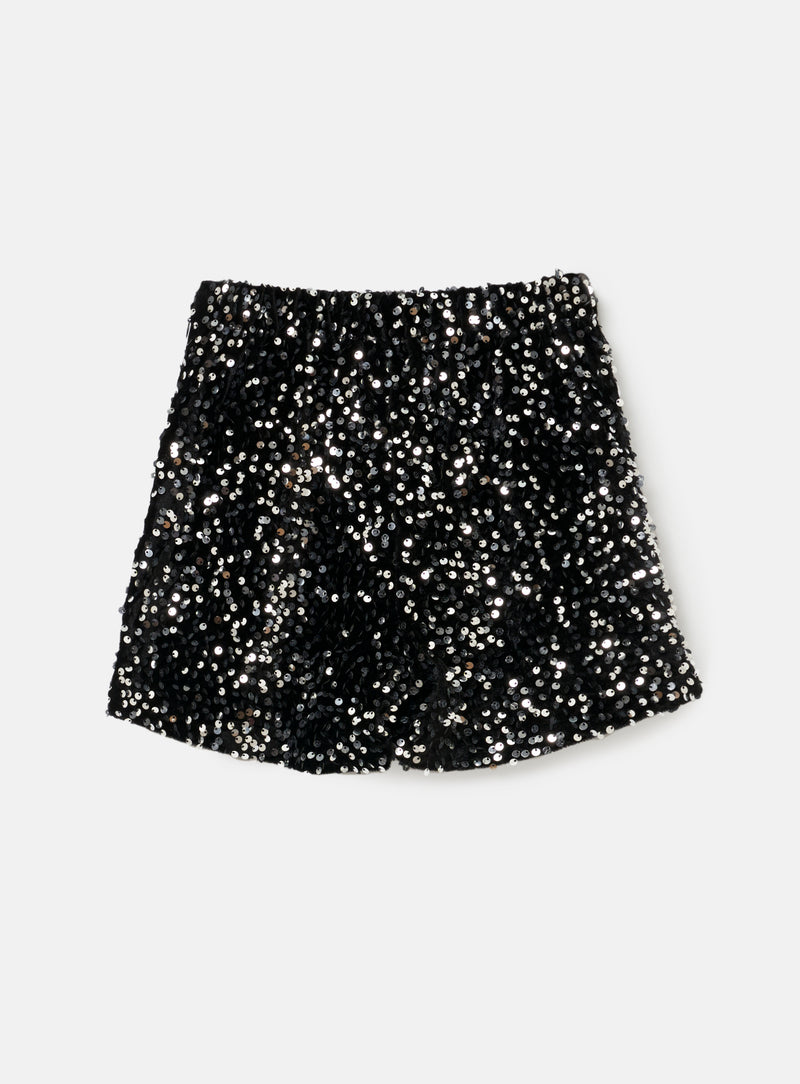 Girls Sequins Embellished Black Velvet Shorts