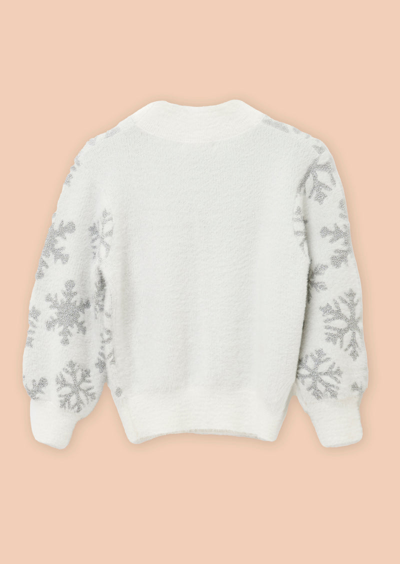 Girls Lurex Snowflake Eyelash White Sweater