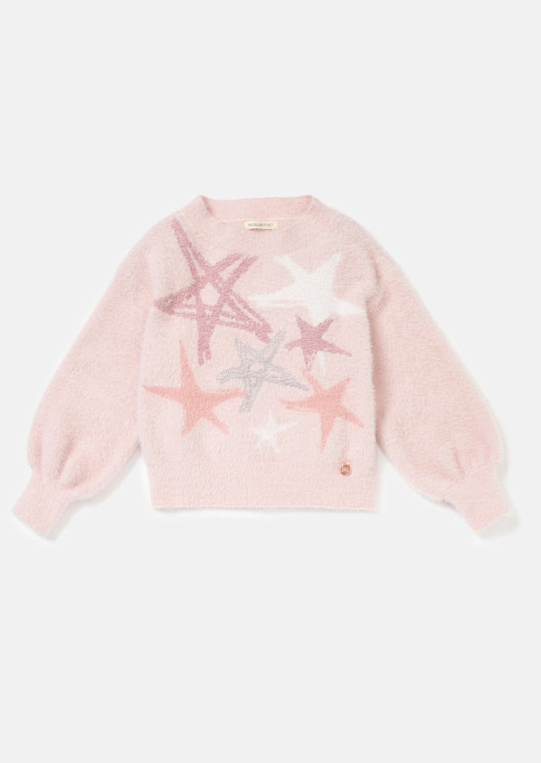 Girls Star Pastel Printed Solid Pink Sweaters