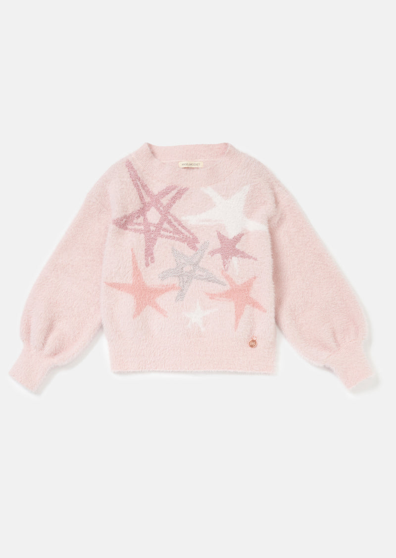 Girls Star Pastel Printed Solid Pink Sweaters