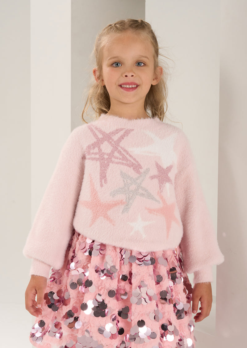 Girls Star Pastel Printed Solid Pink Sweaters