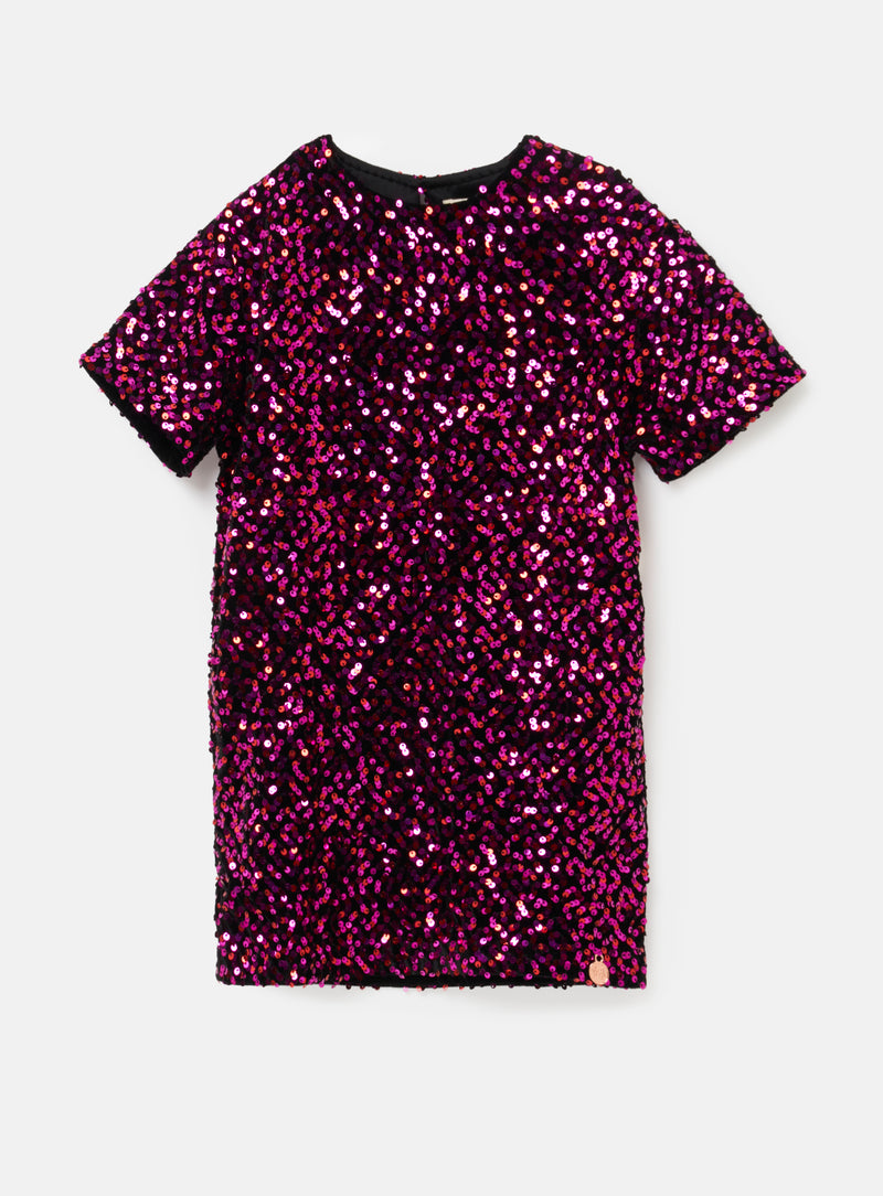 Girls Pink All Over Sequins Embellished Shift Dress