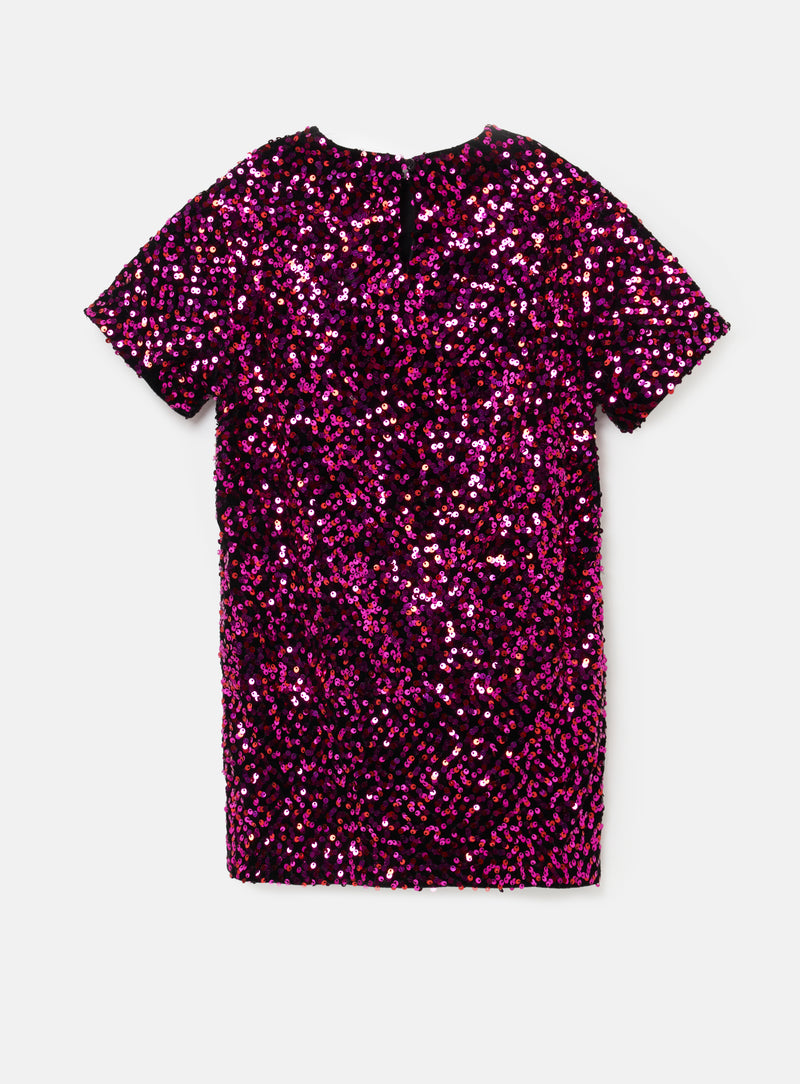 Girls Pink All Over Sequins Embellished Shift Dress
