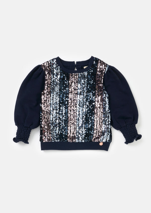 Girls Navy Front Sequins Embellished Sweatshirt