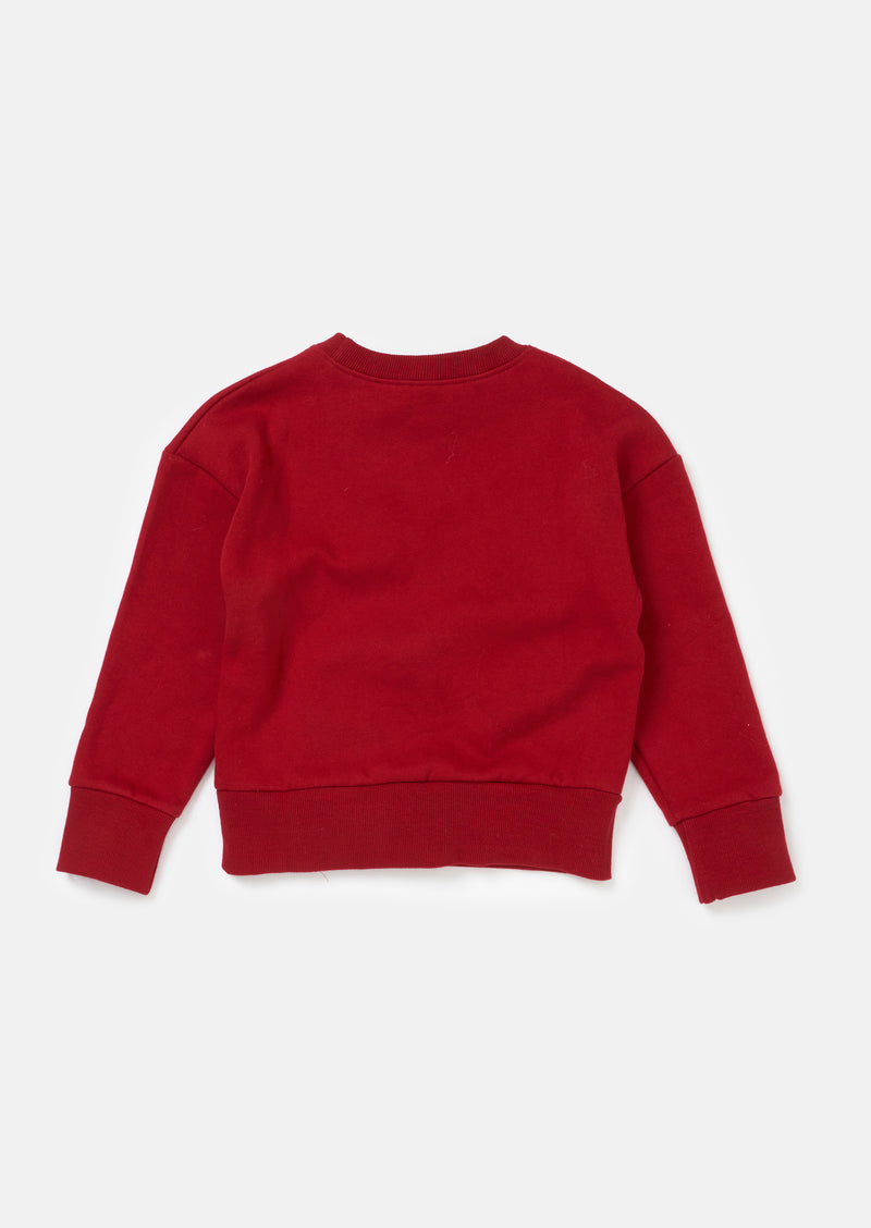 Girls Red Self Textured Bow Sweatshirt