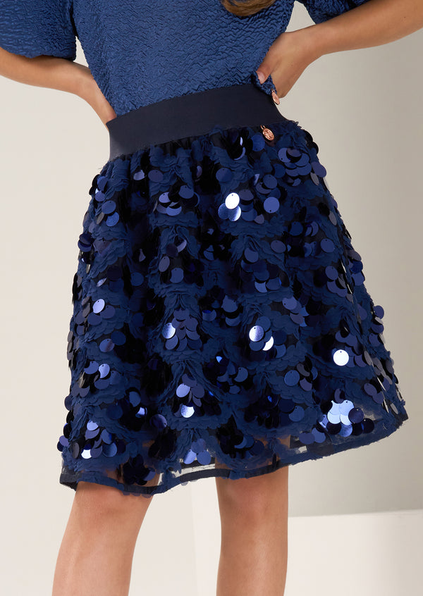 Girls Sequins Embellished Navy Skirt