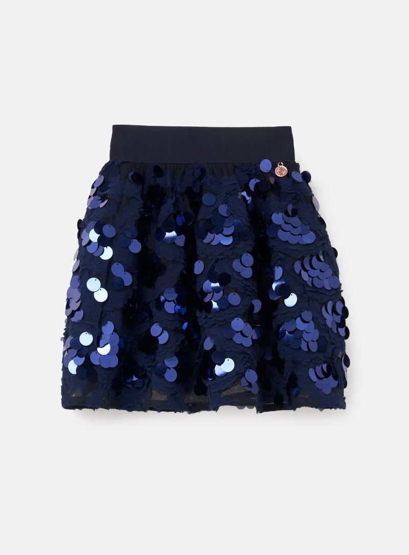 Girls Sequins Embellished Navy Skirt