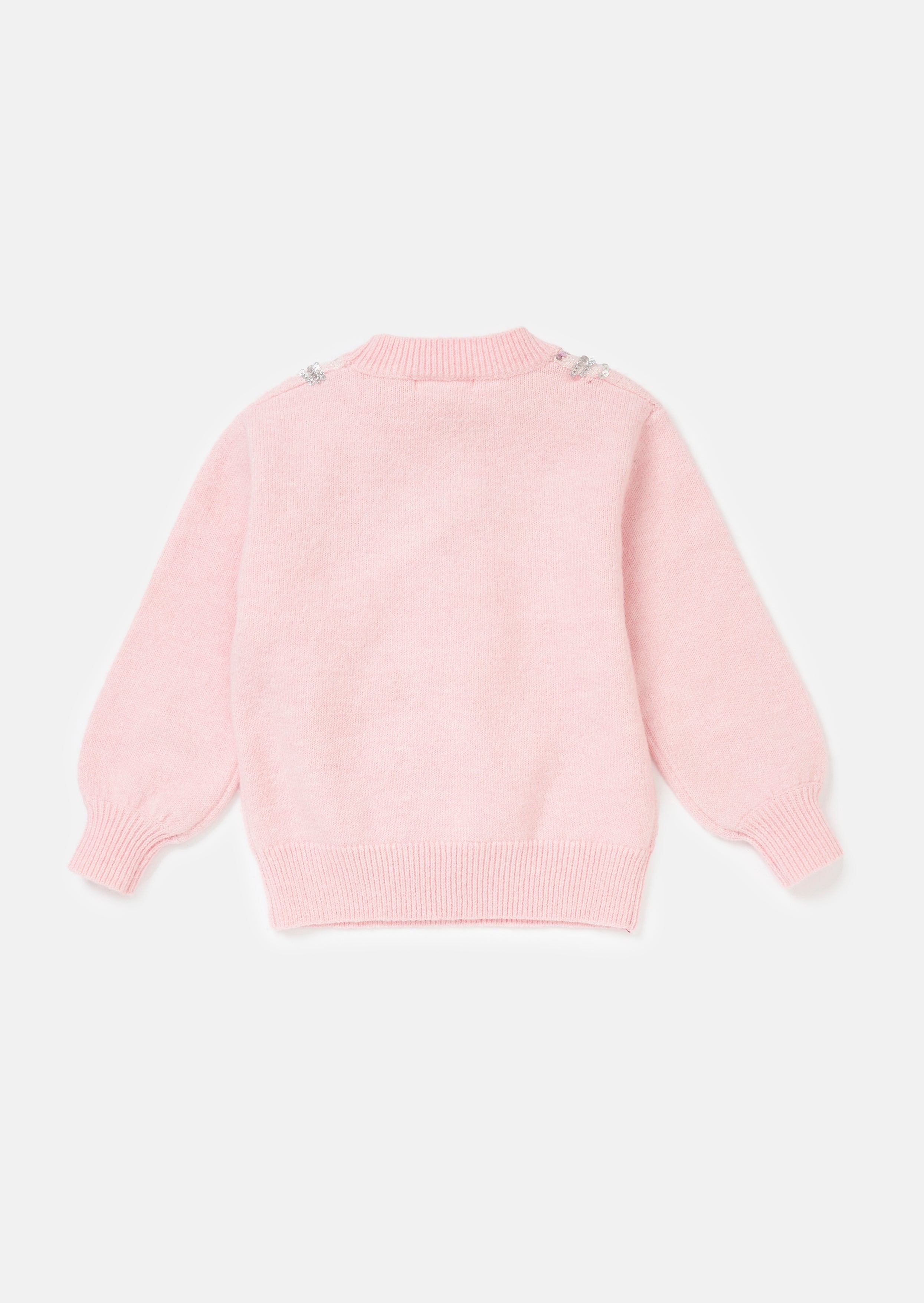 Girls Sequin Embellished Solid Pink Sweater