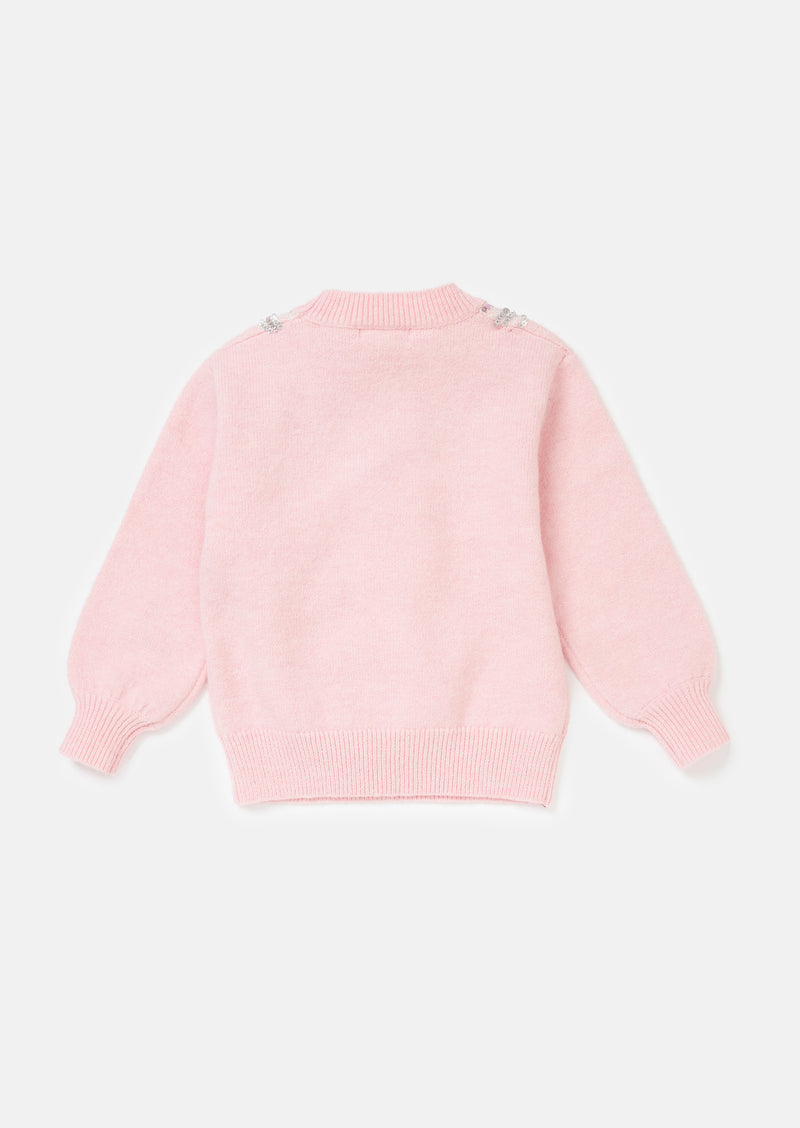 Girls Sequins Embellished Solid Pink Sweater