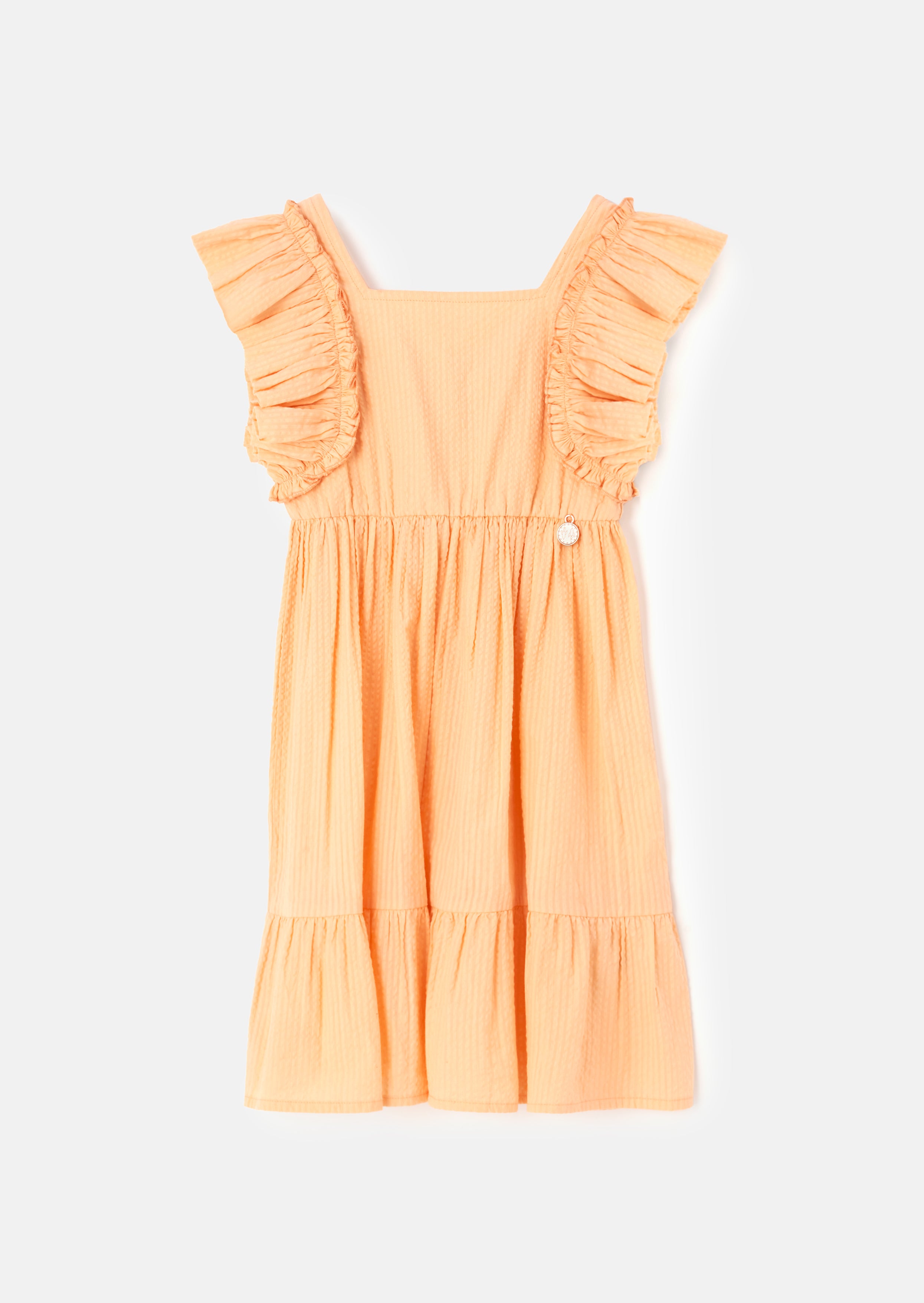 Simone Orange Textured Ruffle Dress