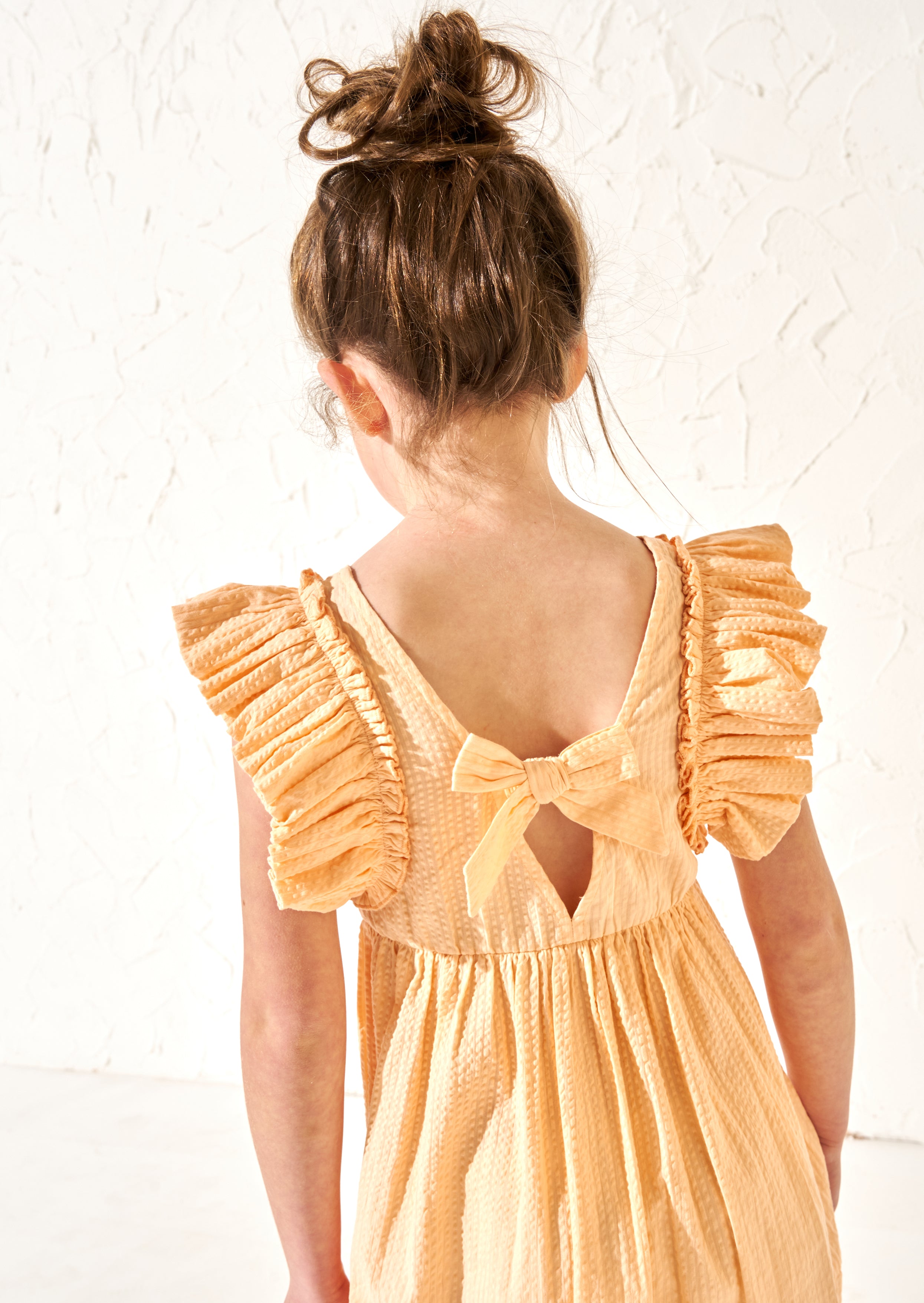 Simone Orange Textured Ruffle Dress